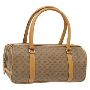 GUCCI Micro GG Supreme Hand Bag PVC Beige Gold Auth BA2128